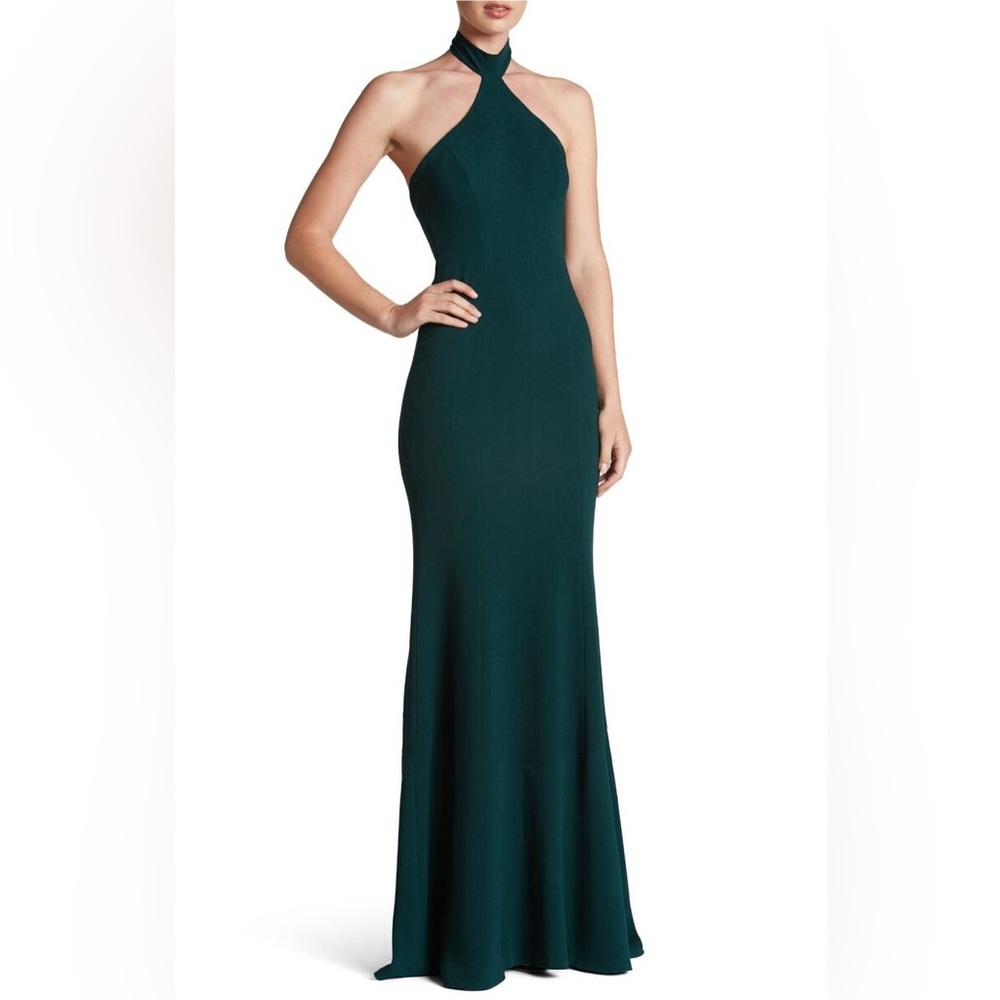Dress the Population Taylor Halter Bodycon Crepe Mermaid Green Gown